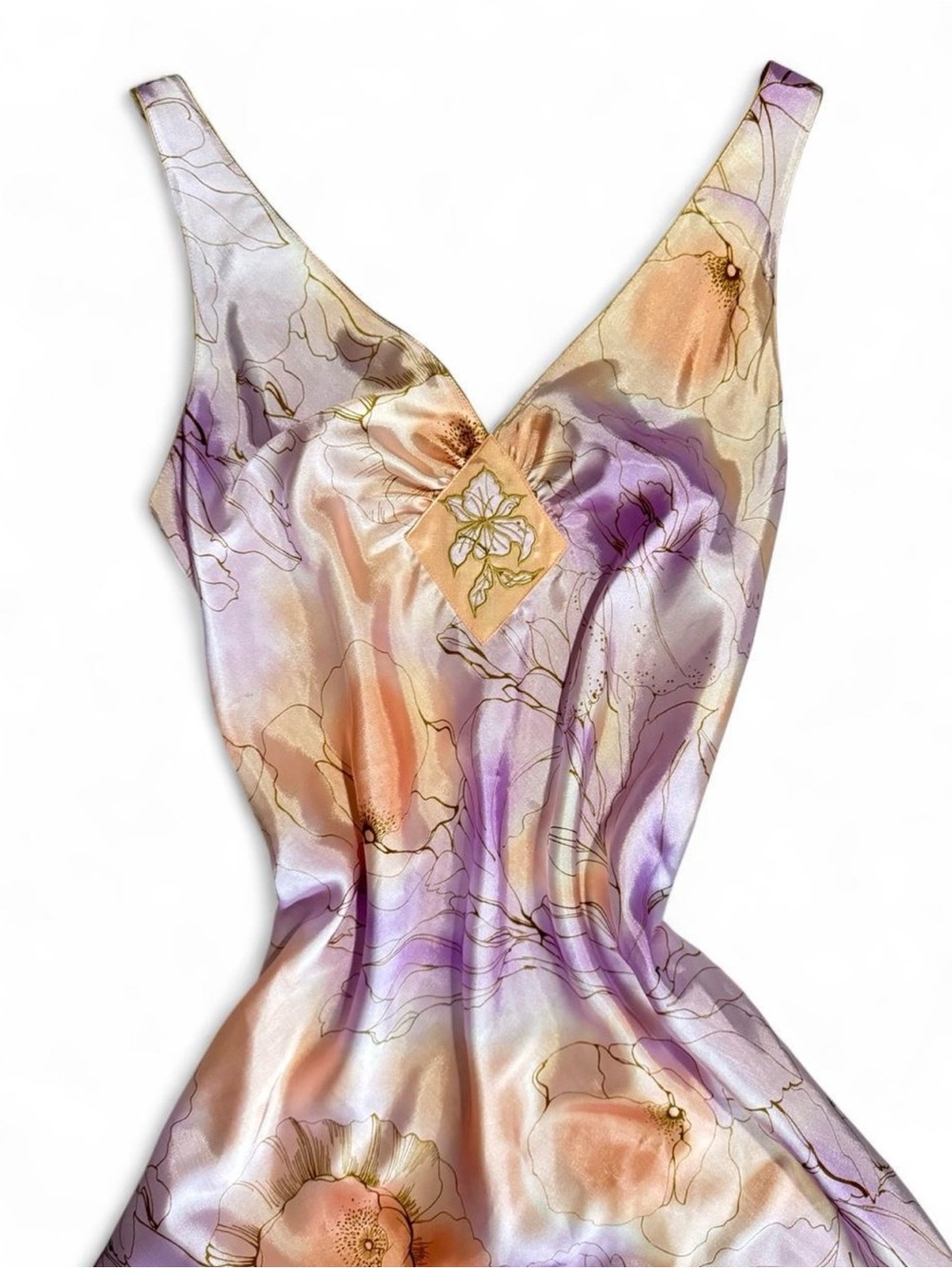 Floral Satin Slip Dress in Peach & Lavender